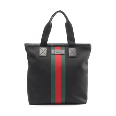 GUCCI Sherry Line Tote Bag 387107 Canvas Leather Black Used Unisex