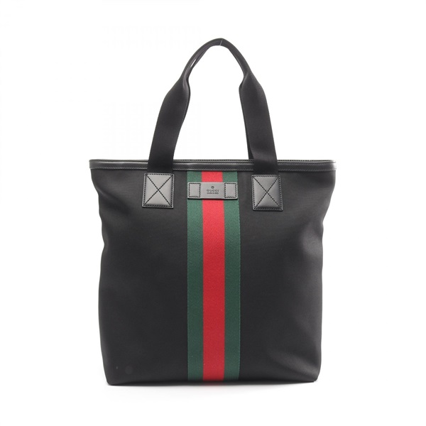 GUCCI Sherry Line Tote Bag 387107 Canvas Leather Black Used Unisex