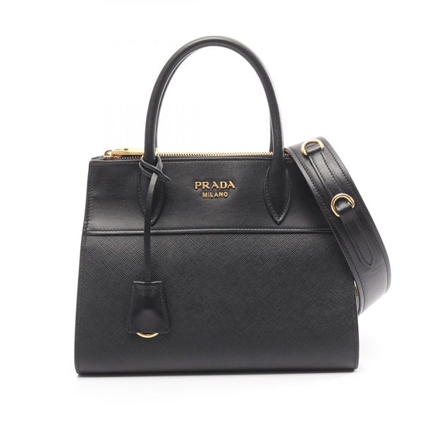 PRADA Paradigm SAFFIANO+CITY 2Way Shoulder Handbag 1BA116 Leather Black Used