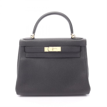 HERMES Kelly 28 Shoulder Handbag Togo leather Black Used Women GHW D