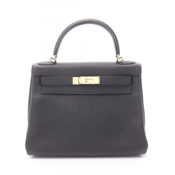HERMES Kelly 28 Shoulder Handbag Togo leather Black Used Women GHW D