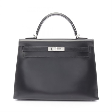 HERMES Kelly 32 Shoulder Handbag Box calf leather Black Used Women Q SHW