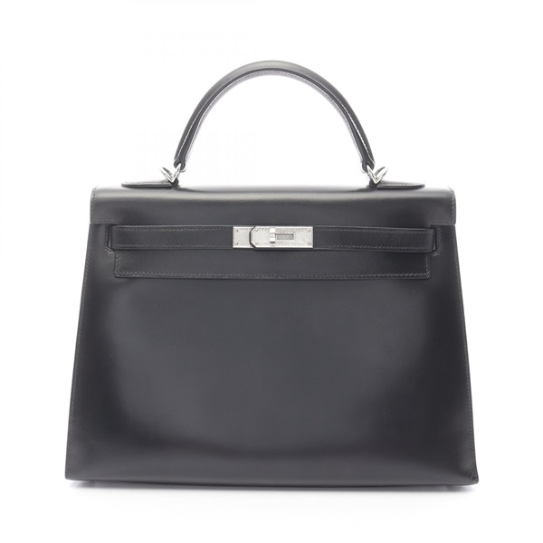 HERMES Kelly 32 Shoulder Handbag Box calf leather Black Used Women Q SHW