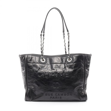 CHANEL Deauville Tote chain shoulder Bag A67001 leather Calfskin leather BK SHW