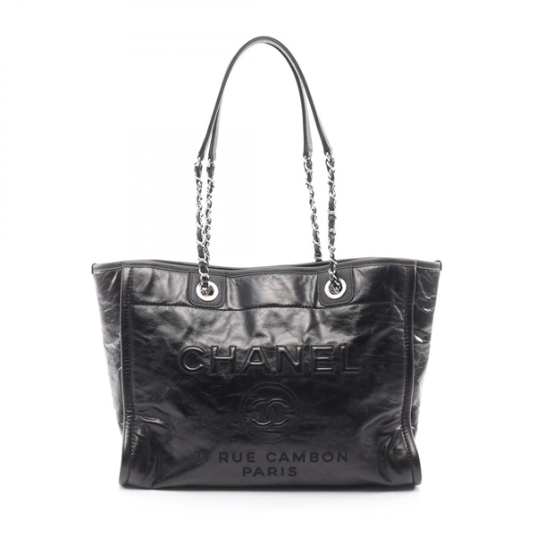 CHANEL Deauville Tote chain shoulder Bag A67001 leather Calfskin leather BK SHW