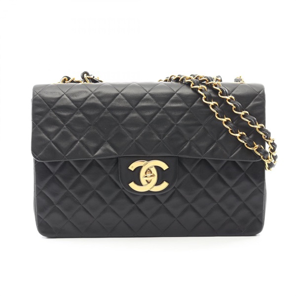 CHANEL Big Matelasse34 Chain Shoulder Bag Lamb sheep leather Black Used GHW CC