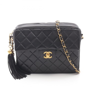 CHANEL Matelasse Chain Shoulder Bag Lambskin sheep leather Black Used Women GHW
