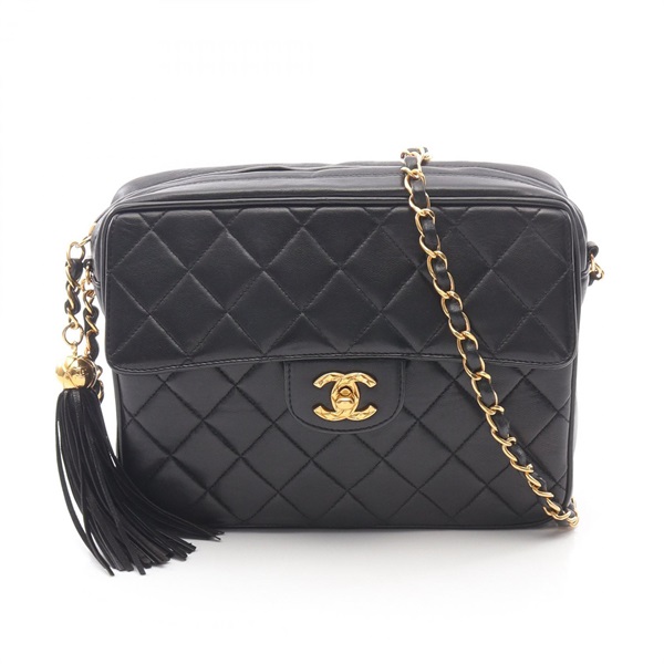 CHANEL Matelasse Chain Shoulder Bag Lambskin sheep leather Black Used Women GHW