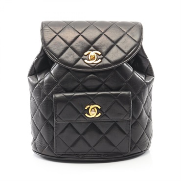 CHANEL Matelasse Rucksack Backpack Lamb sheep leather Black Used Women GHW CC