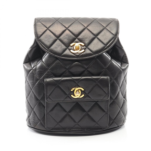 CHANEL Matelasse Rucksack Backpack Lamb sheep leather Black Used Women GHW CC
