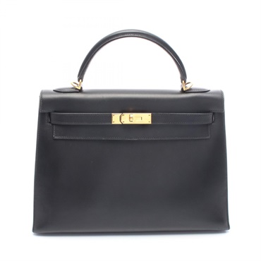 HERMES Kelly 32 shoulder Handbag G Box calf leather Black Used GHW