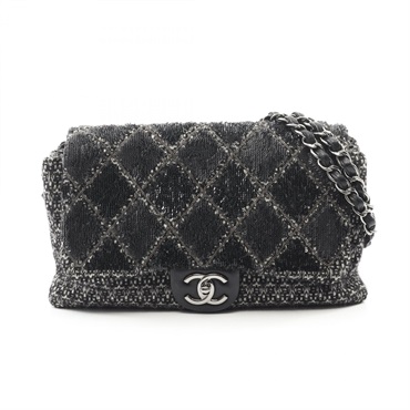 CHANEL Matelasse Chain Shoulder Bag 50011 wool Black Used Women SHW CC Coco