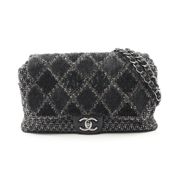 CHANEL Matelasse Chain Shoulder Bag 50011 wool Black Used Women SHW CC Coco