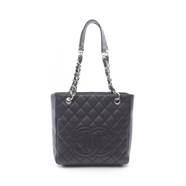 CHANEL Matelasse PST Tote chain shoulder Bag Grained calf leather Black Used SHW