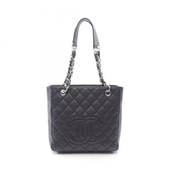 CHANEL Matelasse PST Tote chain shoulder Bag Grained calf leather Black Used SHW