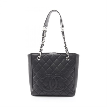 CHANEL Matelasse PST Tote shoulder Bag leather Calfskin leather Black Used SHW