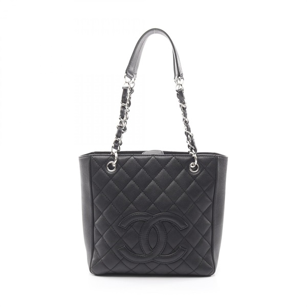 CHANEL Matelasse PST Tote shoulder Bag leather Calfskin leather Black Used SHW