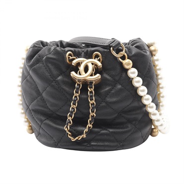 CHANEL Matelasse Shoulder Bag AS2529 Lamb leather Artificial pearl Black Used CC