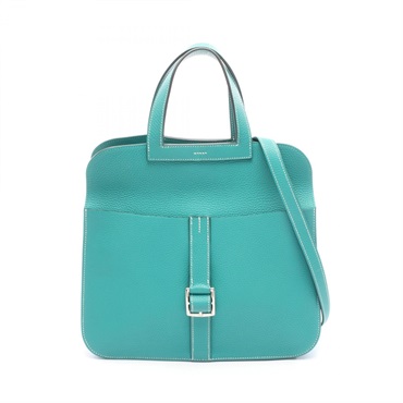 HERMES Halzan31 Shoulder Handbag 066777CK Clemence leather Green Used D SHW
