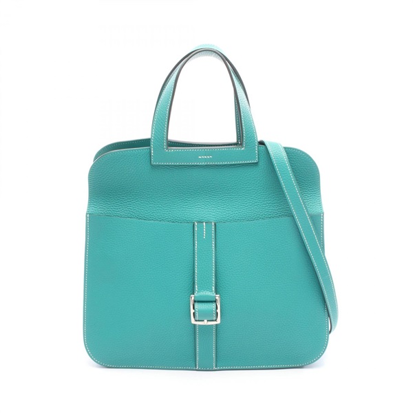 HERMES Halzan31 Shoulder Handbag 066777CK Clemence leather Green Used D SHW