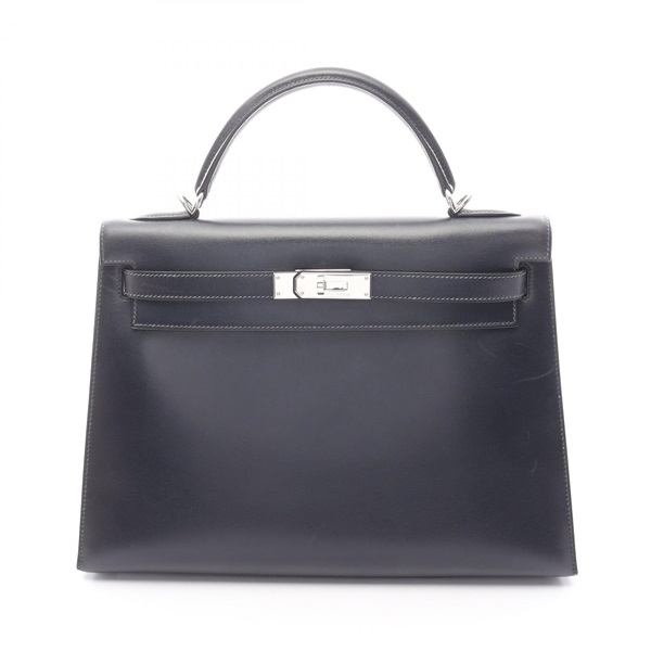 HERMES Kelly 32 Shoulder Handbag Box calf leather Blue indigo Navy Used SHW D