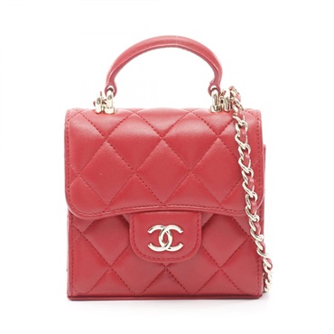 CHANEL Mini Matelasse Chain Clutch Shoulder Bag AP2682 Lamb leather Red Used GHW