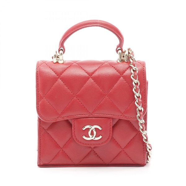 CHANEL Mini Matelasse Chain Clutch Shoulder Bag AP2682 Lamb leather Red Used GHW