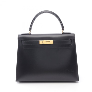 HERMES Kelly 28 Shoulder Handbag Box calf leather Black Used Women GHW A