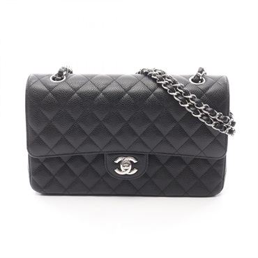 CHANEL Matelasse W flap chain Shoulder Bag A01112 Grained Calf Black Used SHW CC