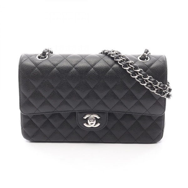CHANEL Matelasse W flap chain Shoulder Bag A01112 Grained Calf Black Used SHW CC