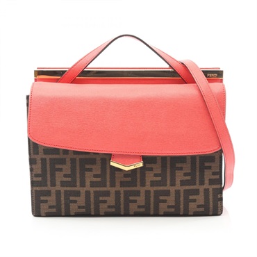 FENDI Demi-Jour Zucca Shoulder Handbag 8BT222 canvas leather Brown Pink Used