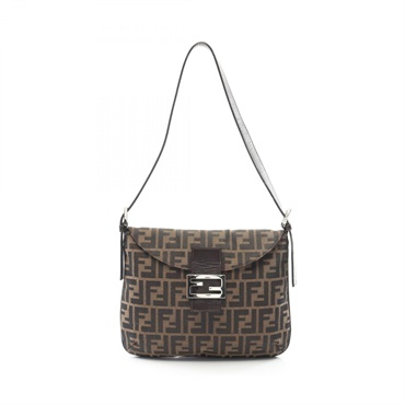 FENDI Shoulder Bag canvas leather Brown Used Women