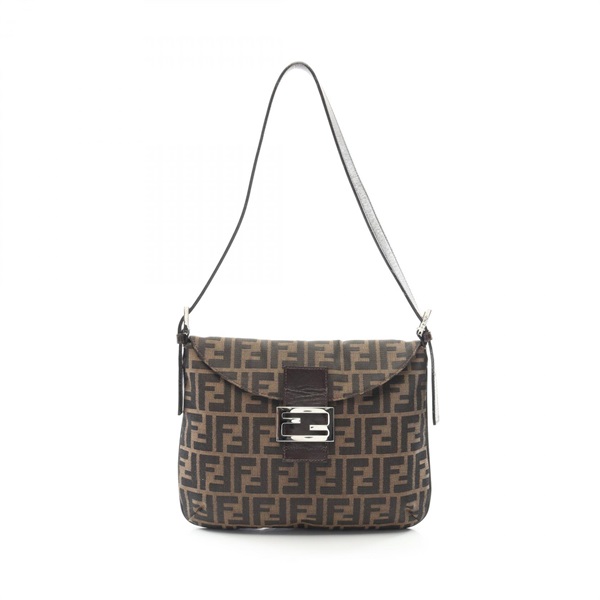 FENDI Shoulder Bag canvas leather Brown Used Women