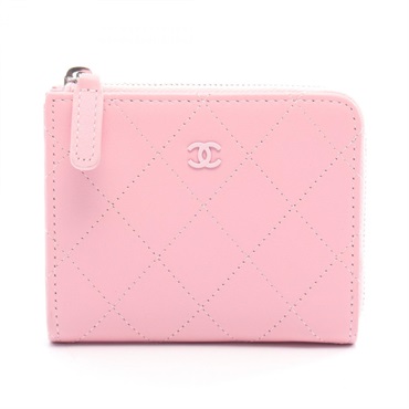 CHANEL Matelasse coin purse compact zip wallet AP3997 leather Pink Used SHW