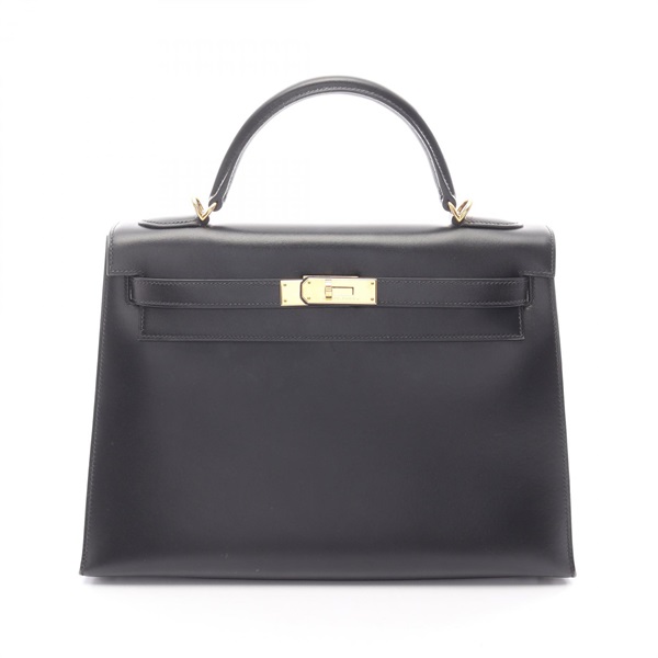 HERMES Kelly 32 Shoulder Handbag Box calf leather Black Used Women GHW I