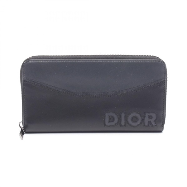 Christian Dior logo Around zip long wallet purse leather Black Gray Used mens CD