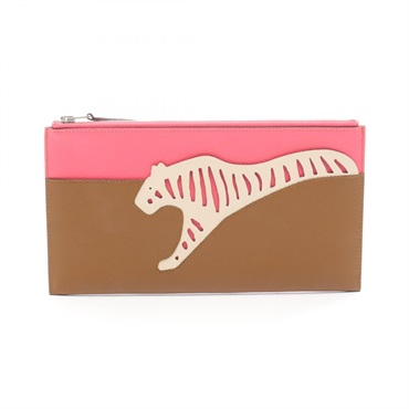 HERMES Rooroo Pouch Bag Epsom Evercolor leather Brown Pink Beige Used D SHW