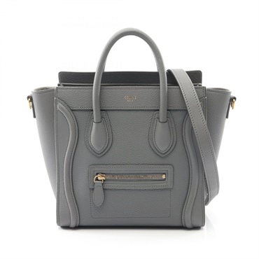 CELINE Luggage Nano Shopper Shoulder Handbag 189243 leather Gray Used crossbody