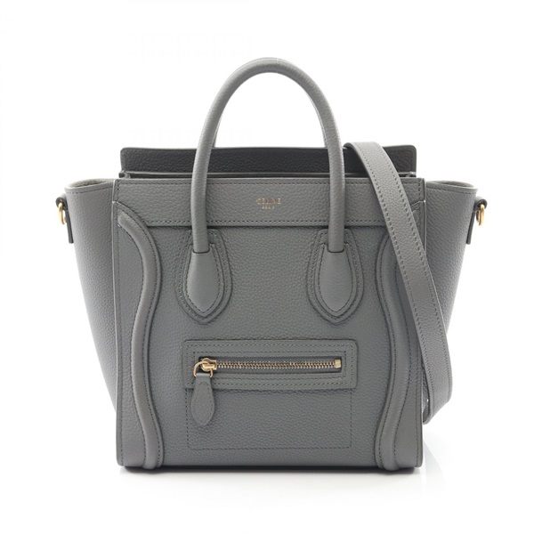 CELINE Luggage Nano Shopper Shoulder Handbag 189243 leather Gray Used crossbody