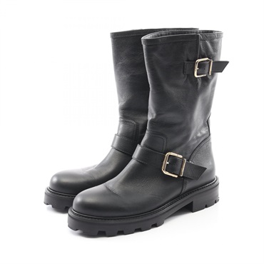 JIMMY CHOO Biker short boots Shoes leather Black Used Women #39