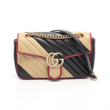 GUCCI GG Marmont Quilting Small Shoulder Bag 443497 leather Black Beige Red Used
