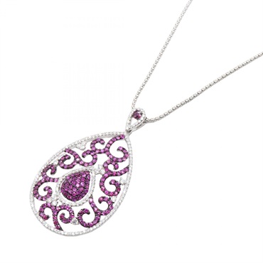 JEWELRY Ruby Diamond Pendant Necklace 18KWG White Gold Red 44cm Used Women