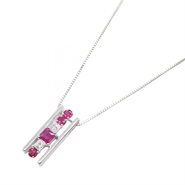 TASAKI Ruby Diamond Necklace Pendant 18KWG White Gold Ruby Red Used women