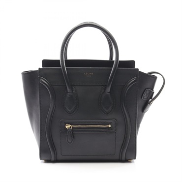 CELINE Luggage micro shopper Tote Handbag 167793 leather Black Used Women