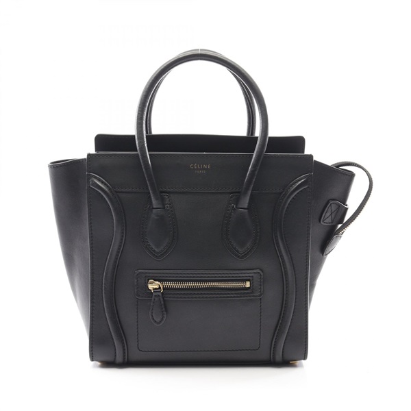 CELINE Luggage micro shopper Tote Handbag 167793 leather Black Used Women