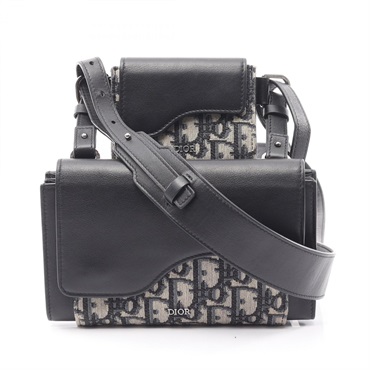 Christian Dior Elite Oblique Crossbody Shoulder Bag canvas leather Beige Black