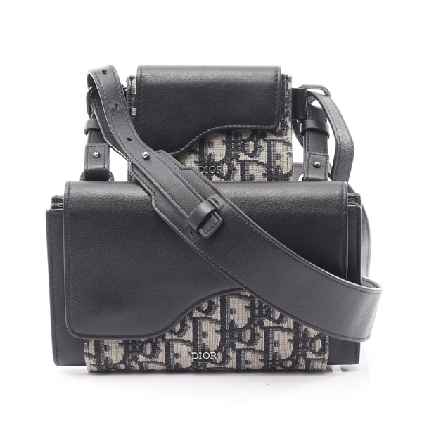 Christian Dior Elite Oblique Crossbody Shoulder Bag canvas leather Beige Black