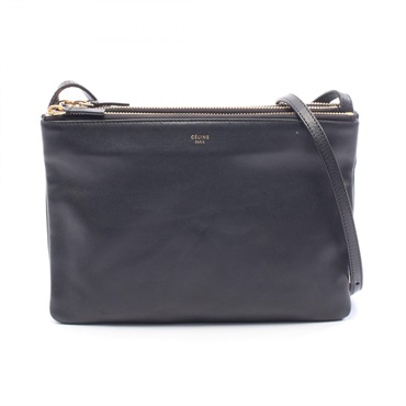 CELINE TRIO LARGE Shoulder Crossbody Bag 171453 leather Black Used Women