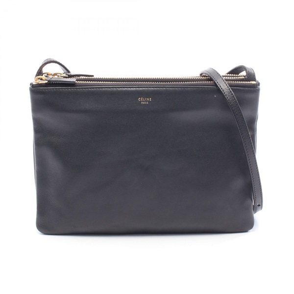 CELINE TRIO LARGE Shoulder Crossbody Bag 171453 leather Black Used Women