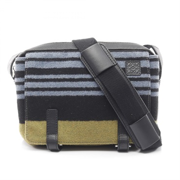 LOEWE Military messenger crossbody bag XS Shoulder Bag wool leather Black used